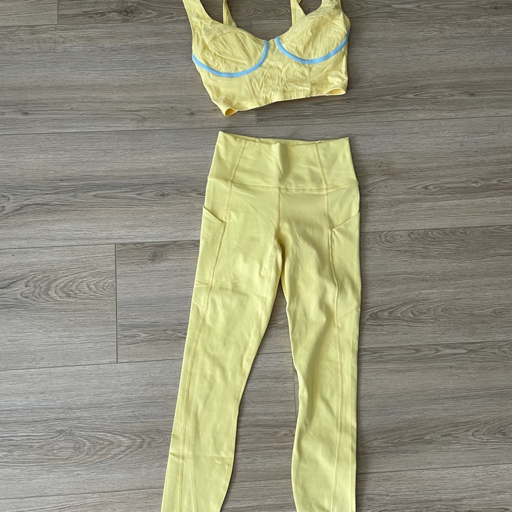 Fabletics yellow pure luxe high rise workout set XS/XXS